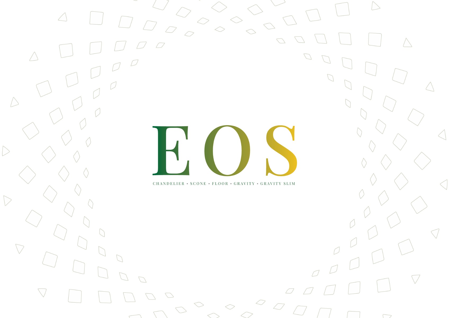 Az EOS lámpafamília borítója: EOS felirat zöld-arany átmenettel, körülötte rombuszraszter