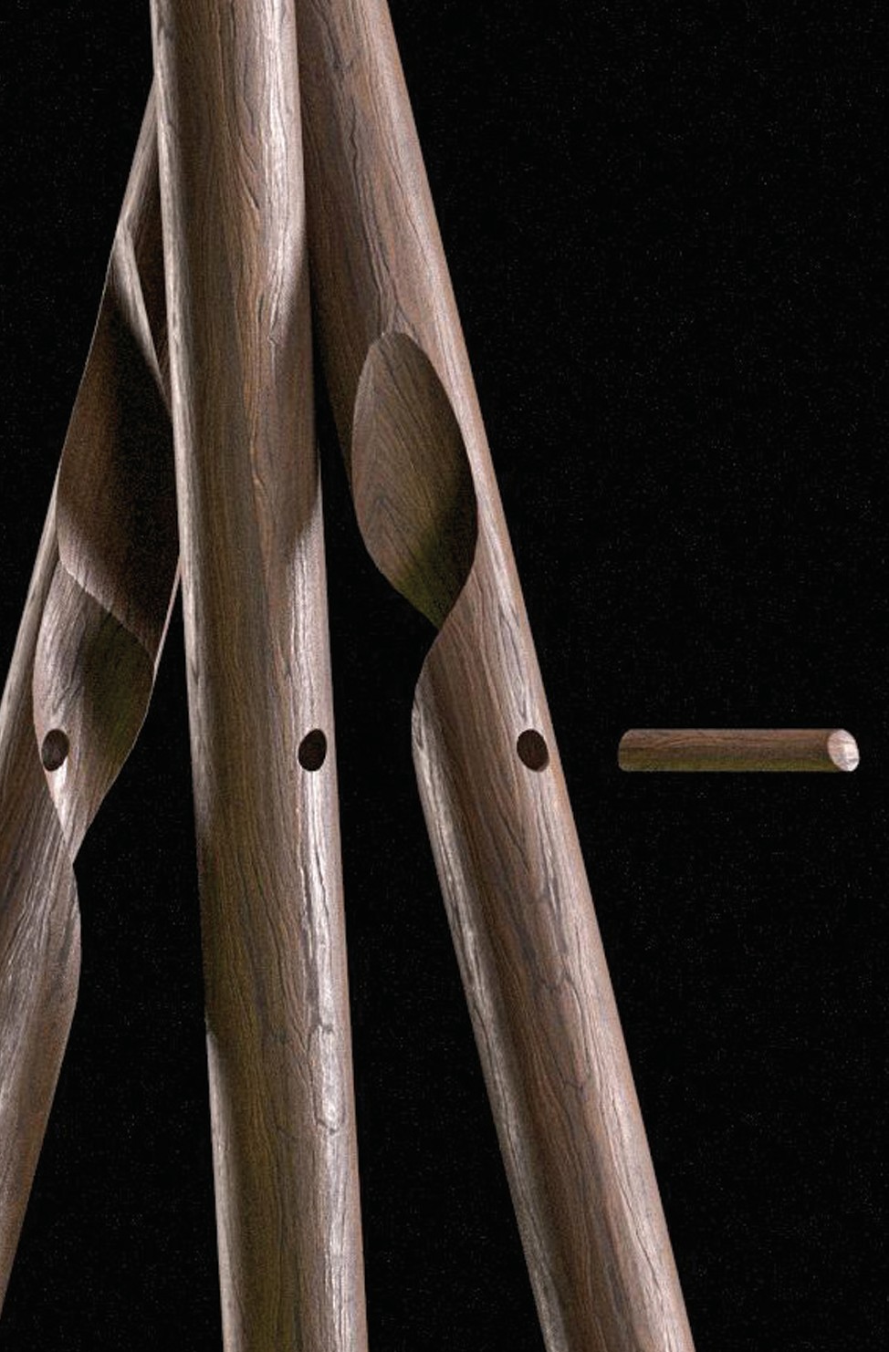 The oak bars of the EOS Floor with peg holes and the wooden peg beside them